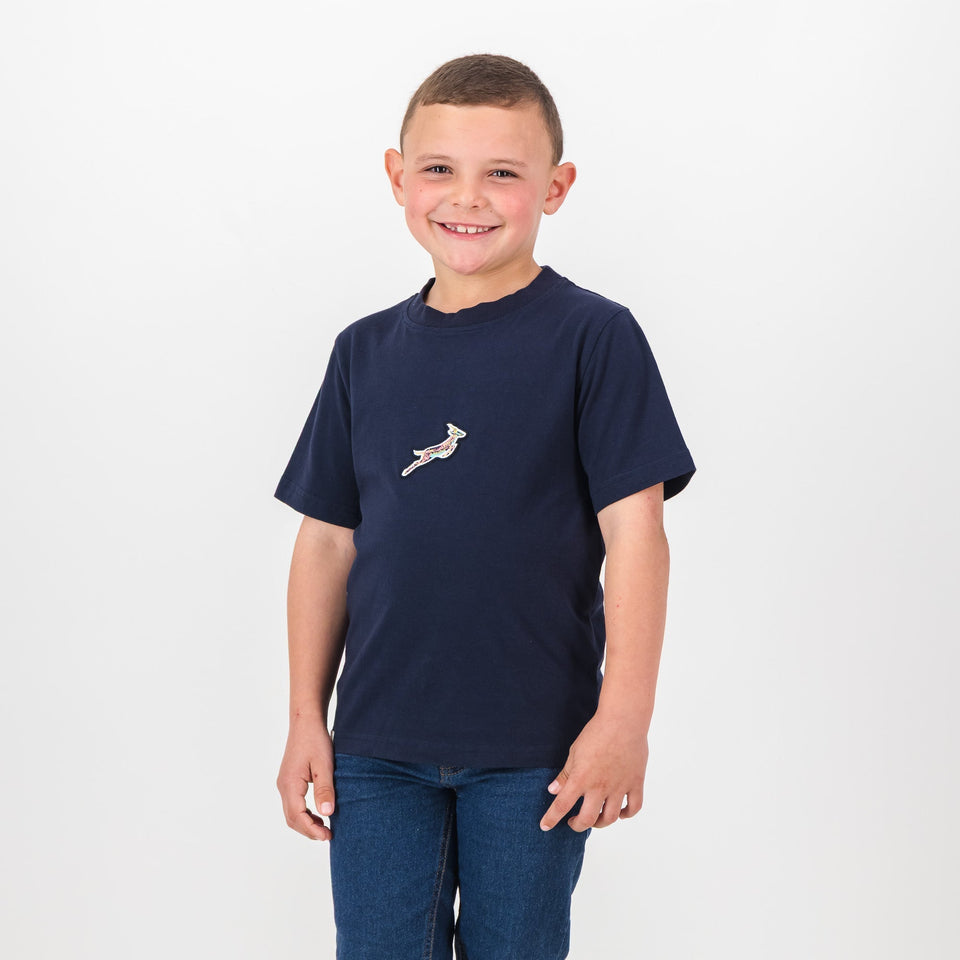 Springboks Pop Badge Kids Crew Tee-Navy