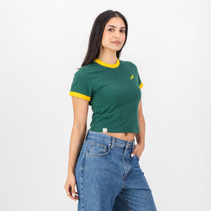 Springboks Ringer Crop Crew Tee - OS Green